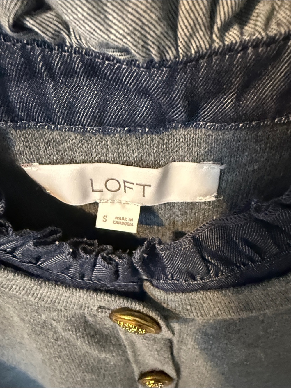 LOFT Gray Button-Front Ruffle Collar Cardigan - Picture 2 of 3